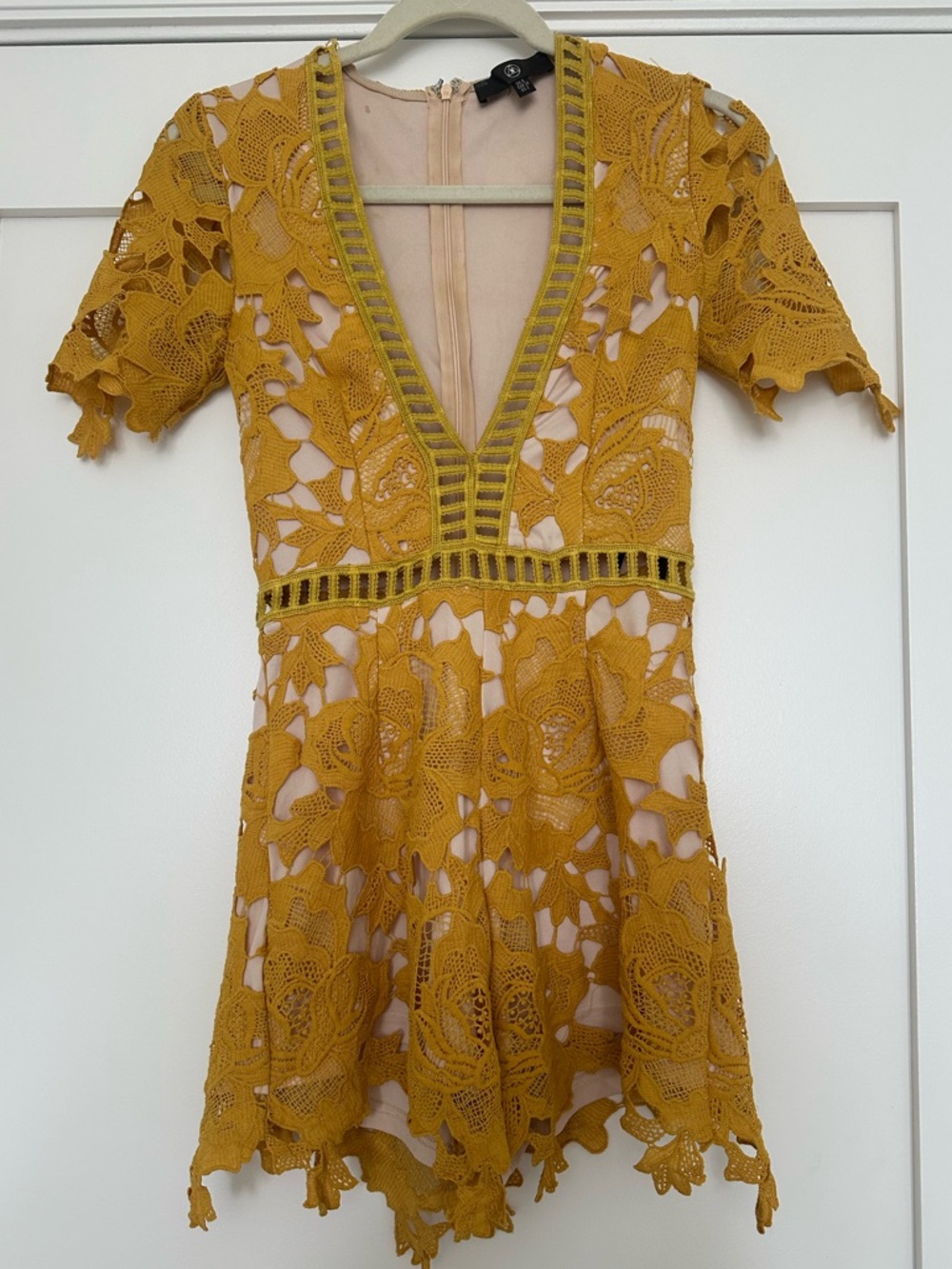 Mustard Lace V-Neck Short Romper